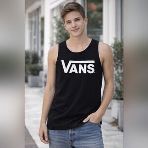 Vans Black and White Skater Style Logo Tank Top Medium Casual Cool